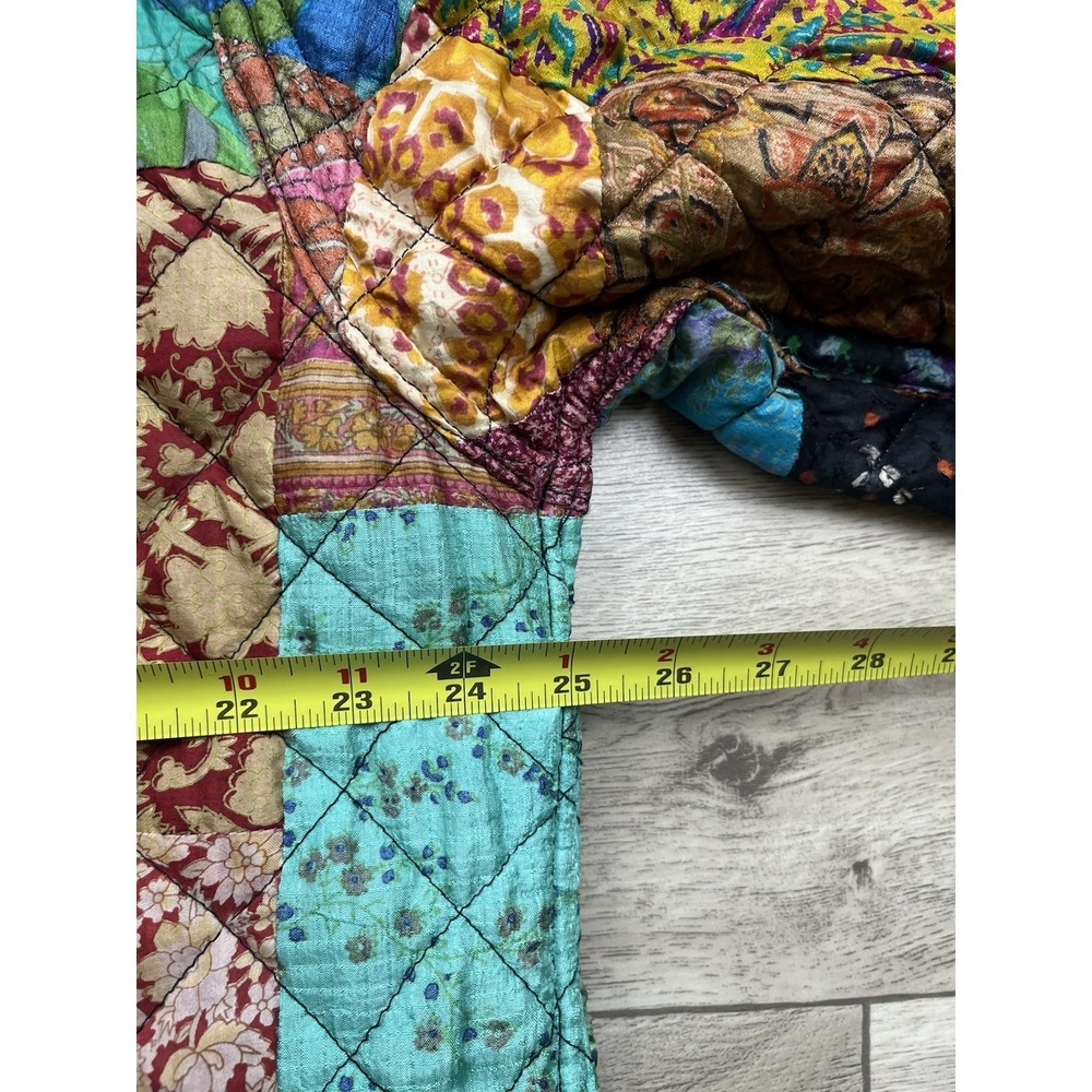 C:eed Jacket Size XL Multicolor Silk Patchwork Beaded Boho Artsy Reversible VTG - Picture 13 of 16